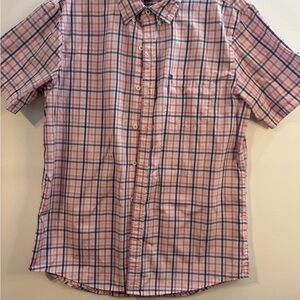 Izod Men's Pink and Blue Plaid Button Down Shirt